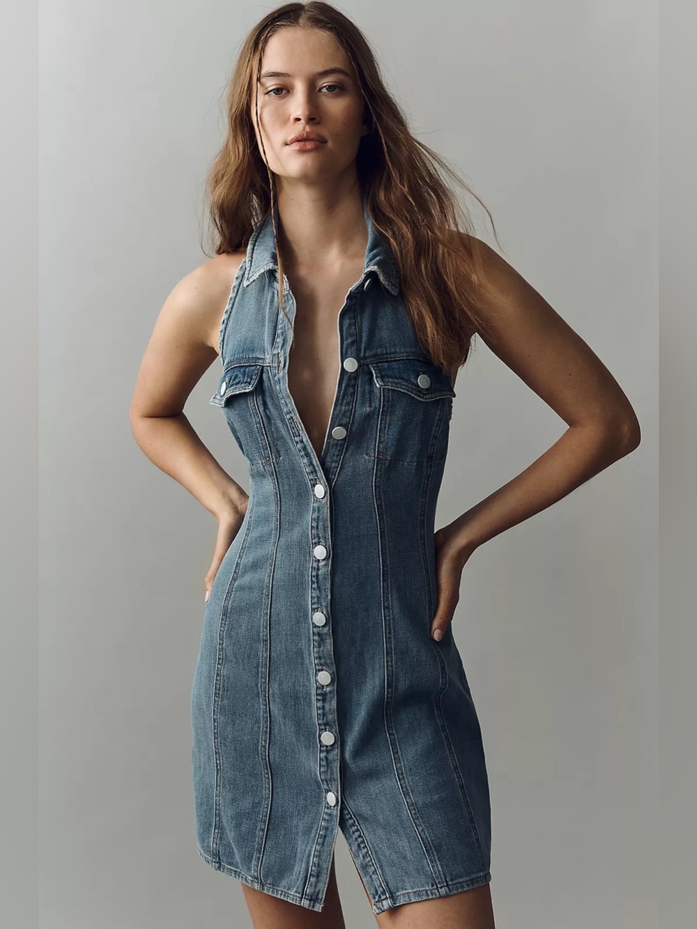 Pilcro Sleeveless Denim Mini Dress Size XL | Anthropologie Blue Jean Dress